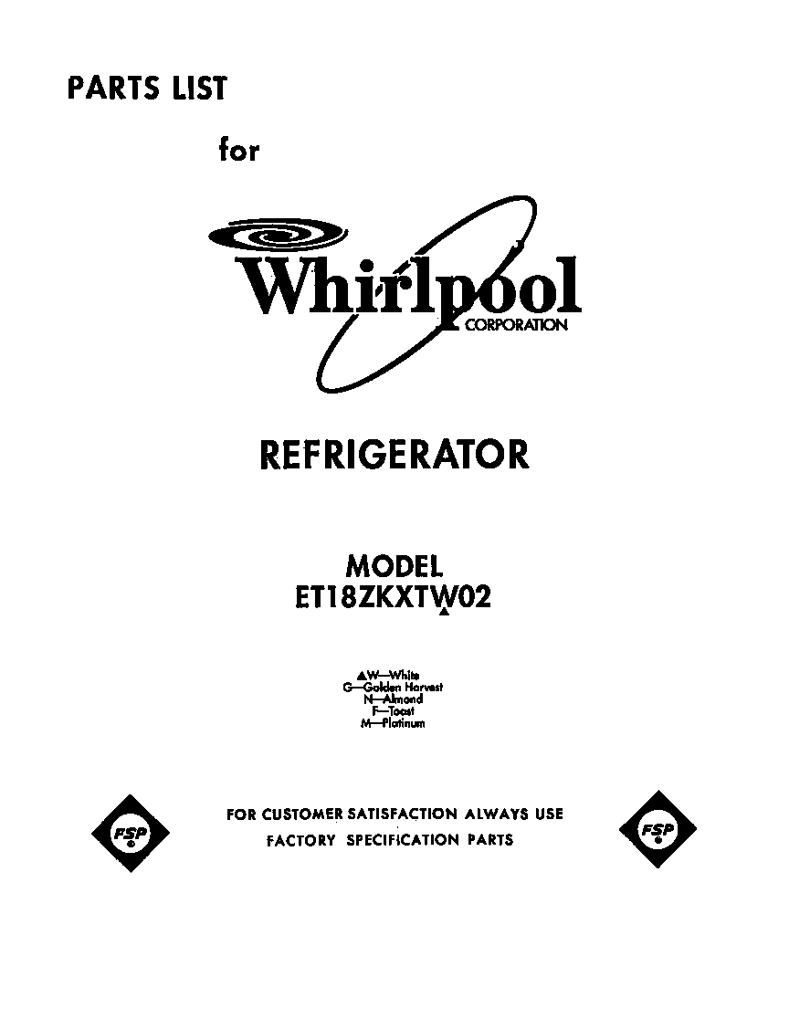 Whirlpool ET18ZKXTM02 front cover diagram