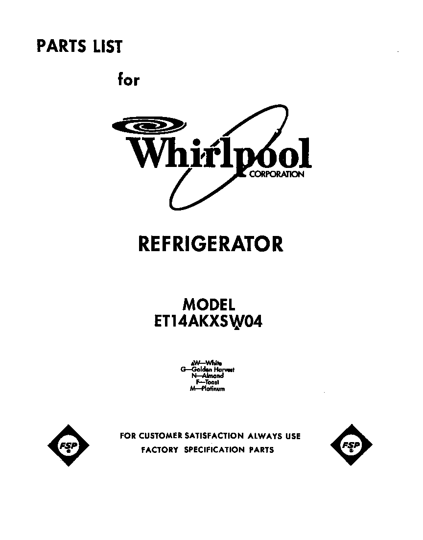 Whirlpool ET14AKXSW04 front cover diagram