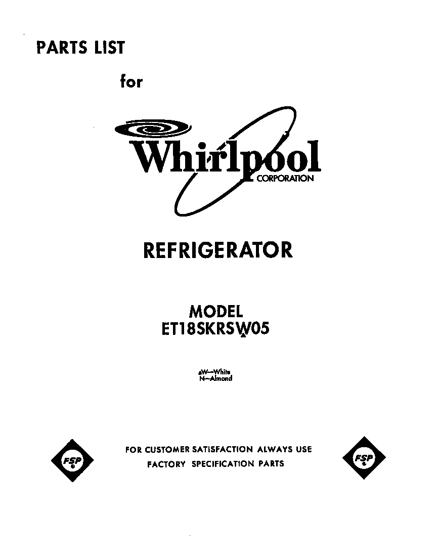 Whirlpool ET18SKRSN05 front cover diagram