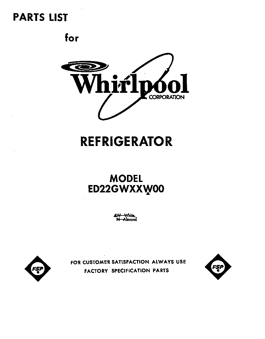 Whirlpool ED22GWXXN00 front cover diagram