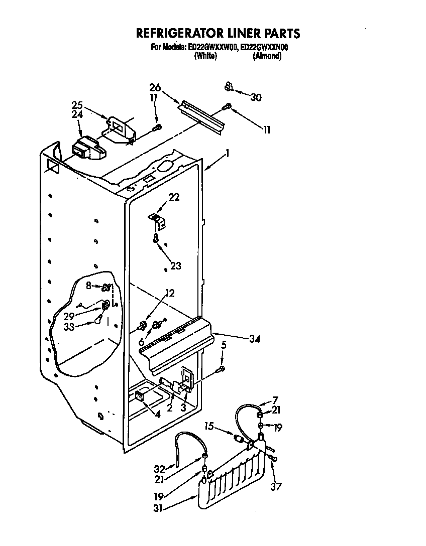 Whirlpool ED22GWXXN00 refrigerator liner diagram