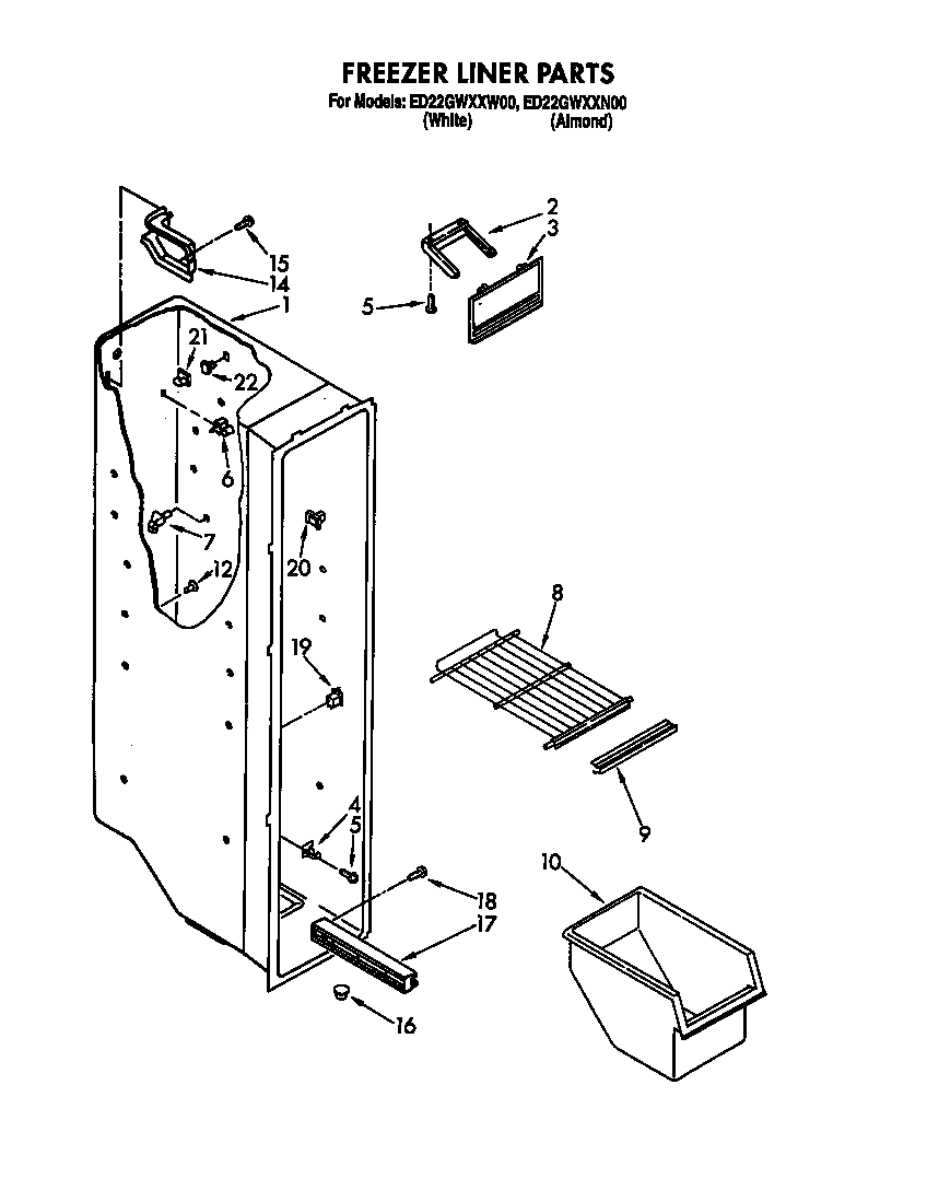 Whirlpool ED22GWXXN00 freezer liner diagram