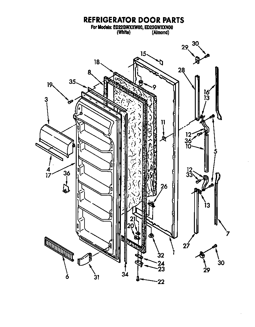 Whirlpool ED22GWXXN00 refrigerator door diagram