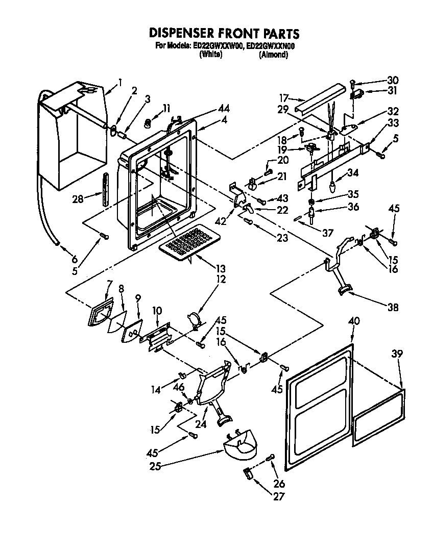 Whirlpool ED22GWXXN00 dispenser front diagram