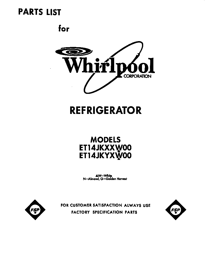 Whirlpool ET14JKYXG00 front cover diagram