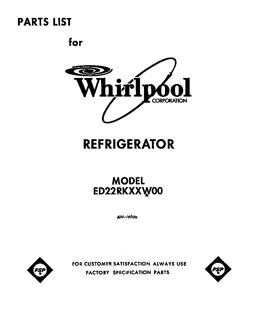 Whirlpool 8ED22RKXXW00 front cover diagram