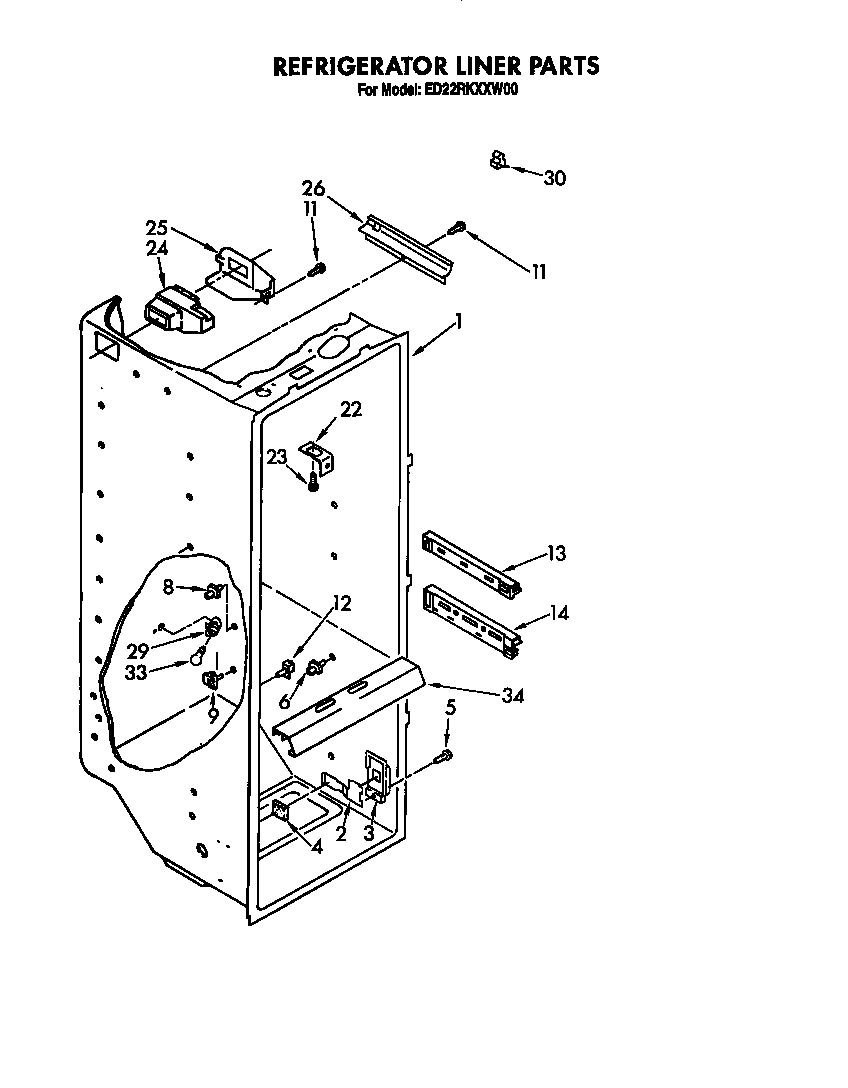 Whirlpool 8ED22RKXXW00 refrigerator liner diagram