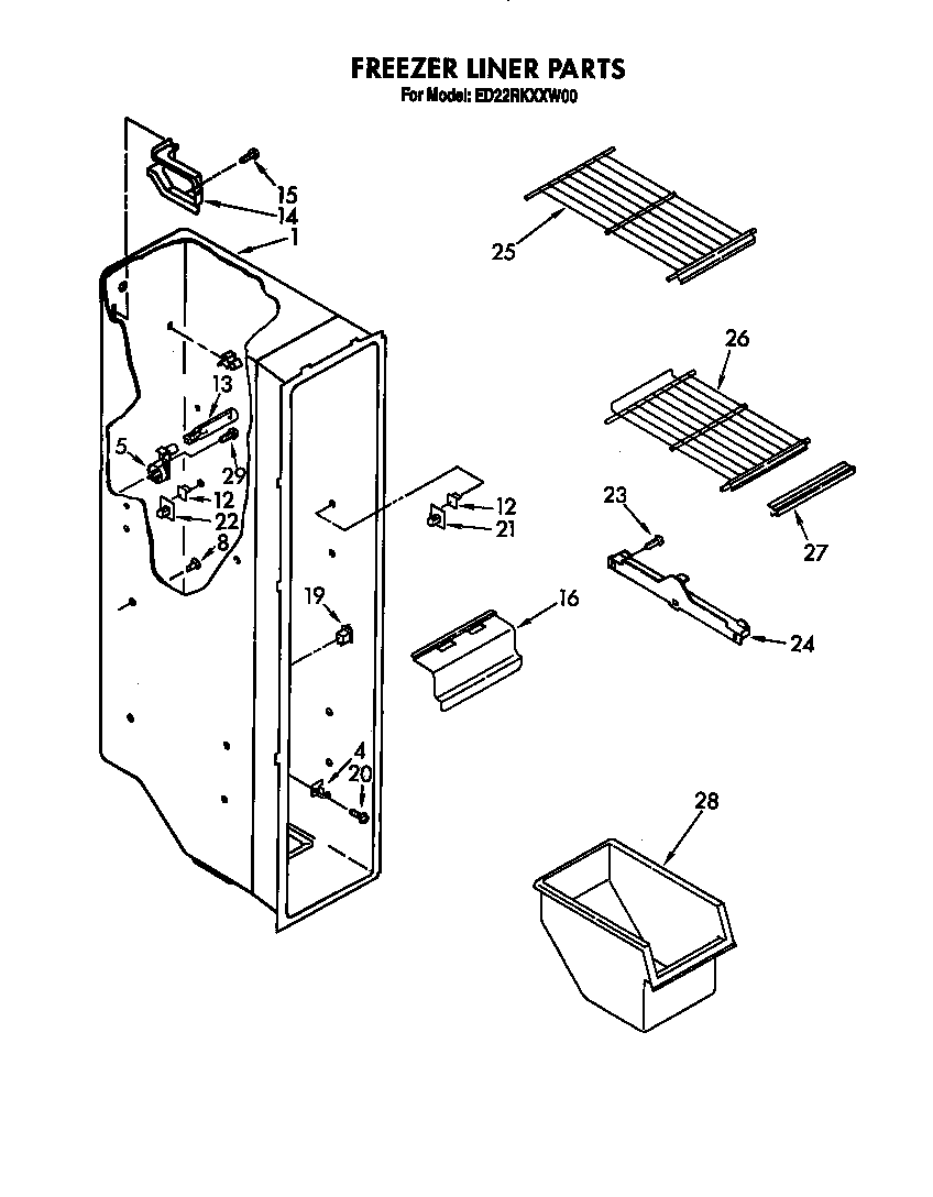 Whirlpool 8ED22RKXXW00 freezer liner diagram