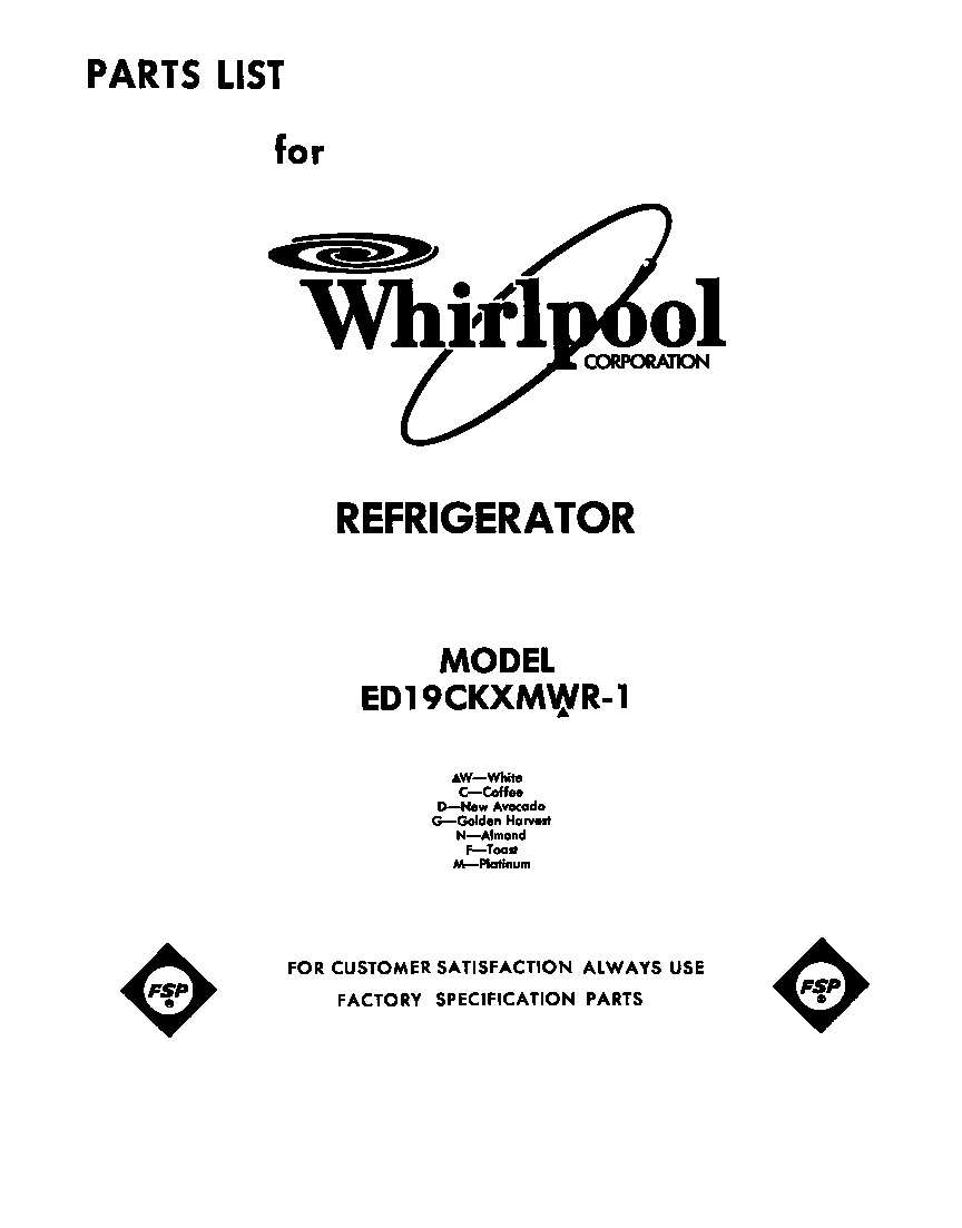 Whirlpool ED19CKXMWR1 front cover diagram