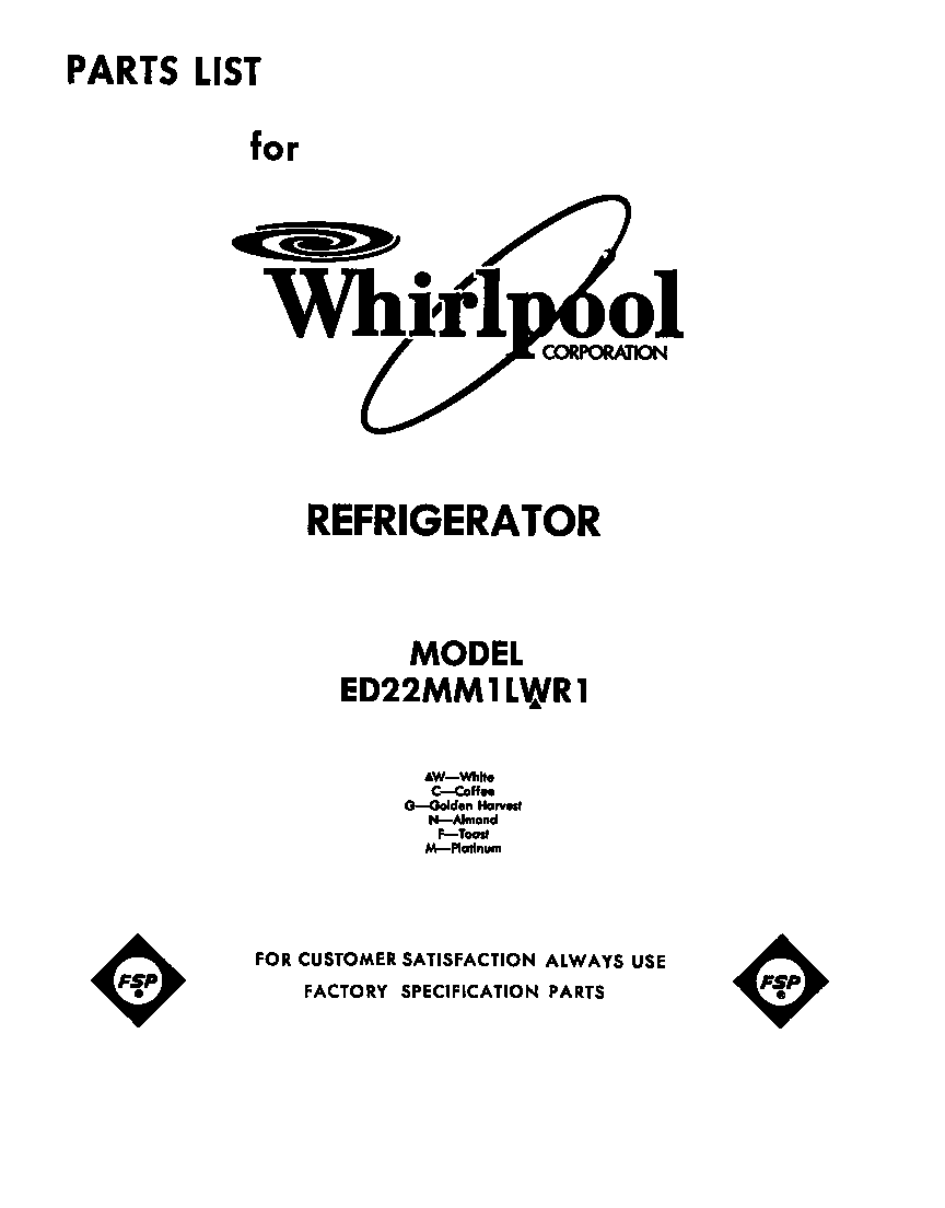Whirlpool ED22MM1LWR1 front cover diagram