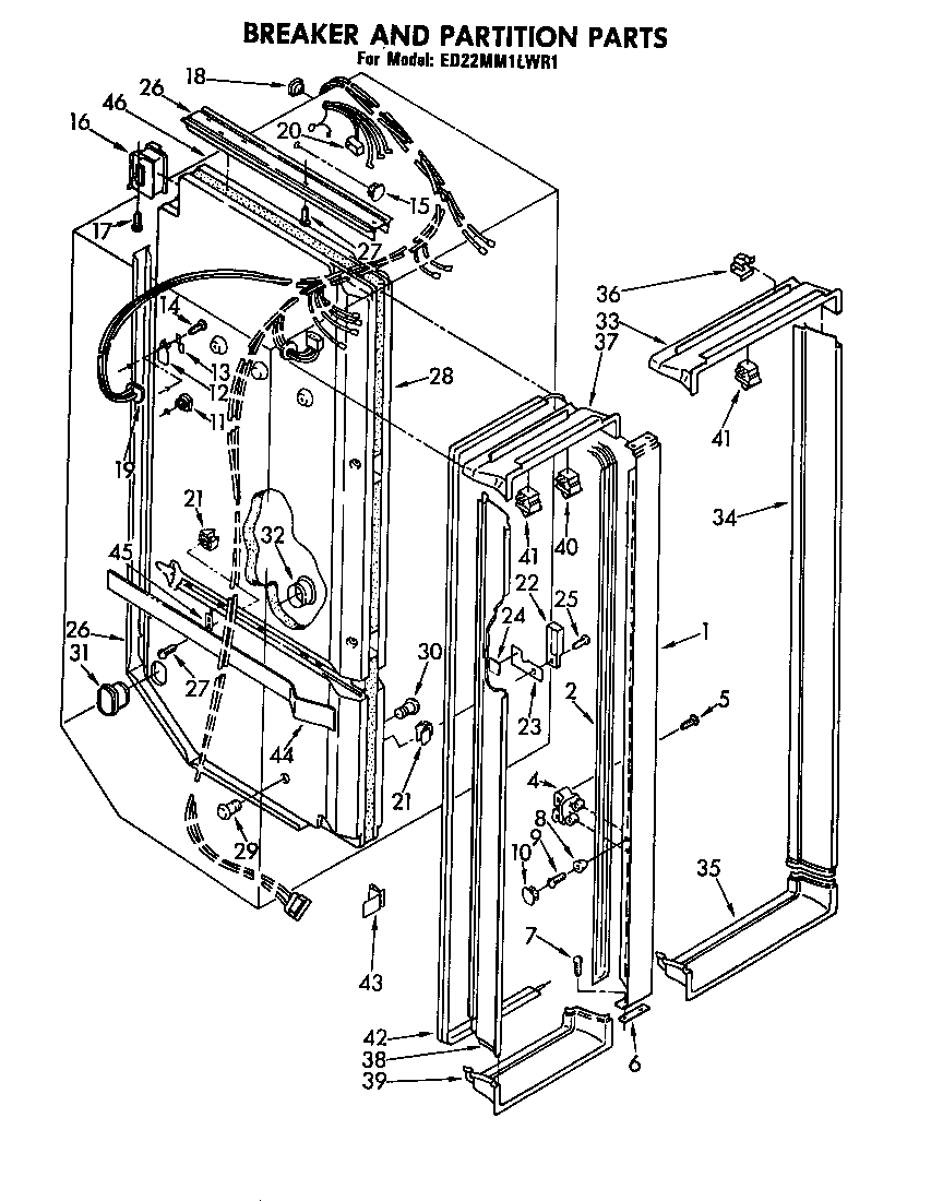 Whirlpool ED22MM1LWR1 breaker and partition diagram