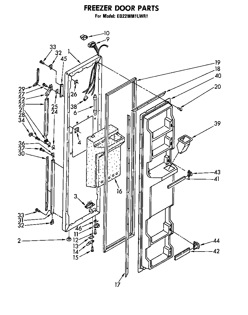Whirlpool ED22MM1LWR1 freezer door diagram