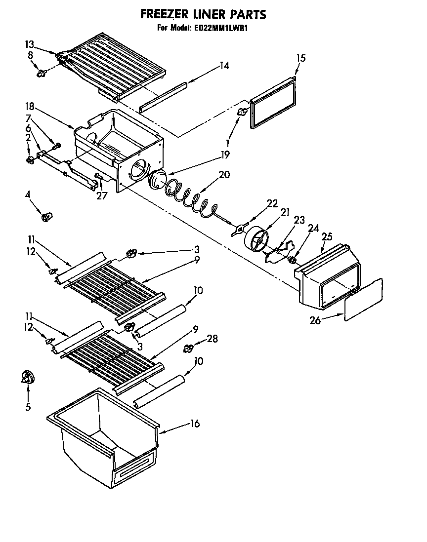 Whirlpool ED22MM1LWR1 freezer liner diagram