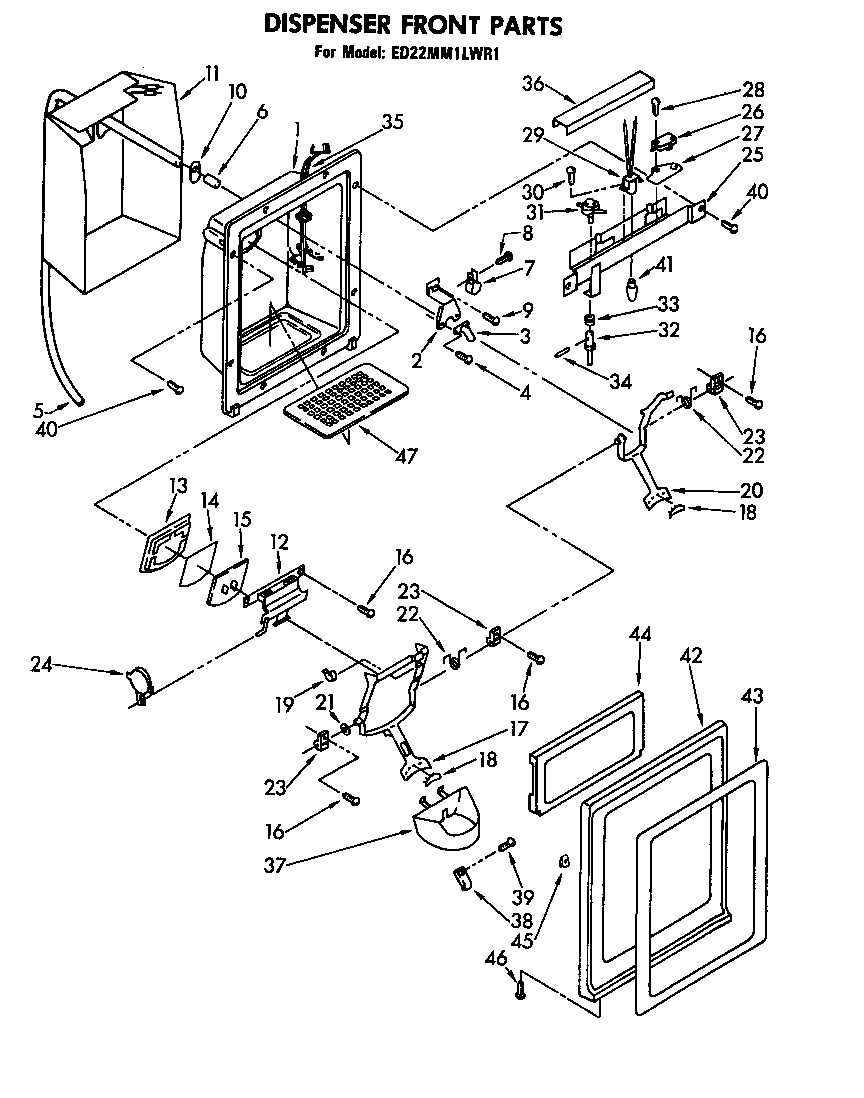 Whirlpool ED22MM1LWR1 dispenser front diagram