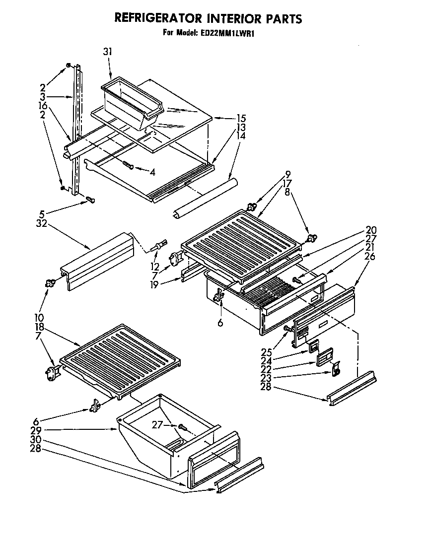 Whirlpool ED22MM1LWR1 refrigerator interior diagram