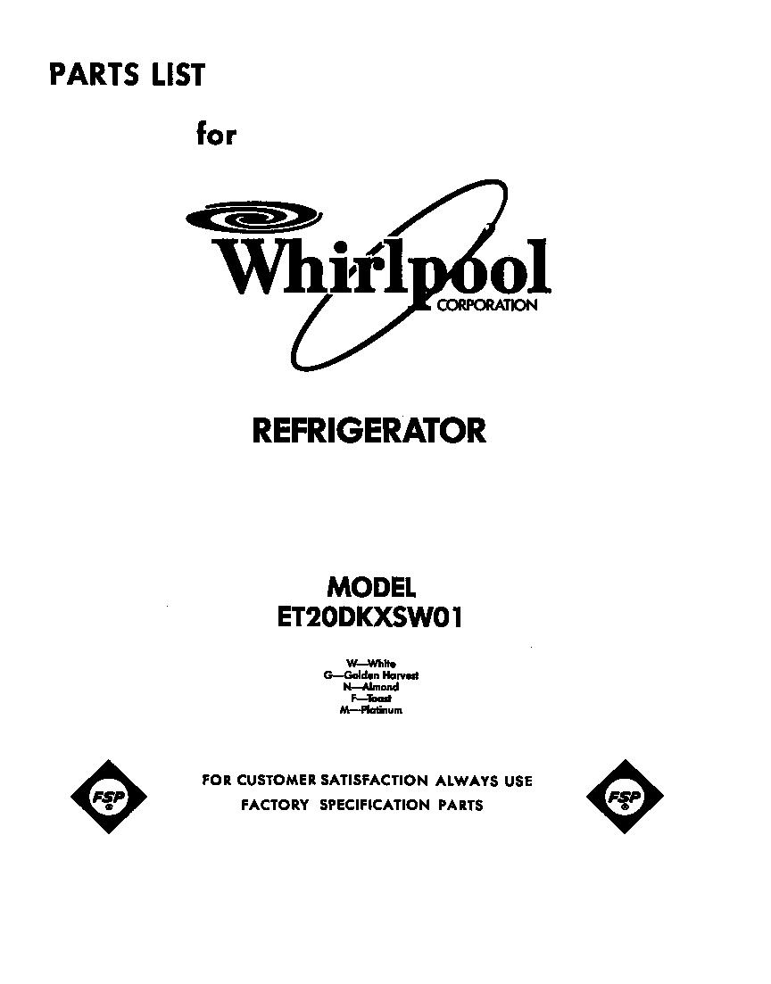 Whirlpool ET20DKXSW01 front cover diagram
