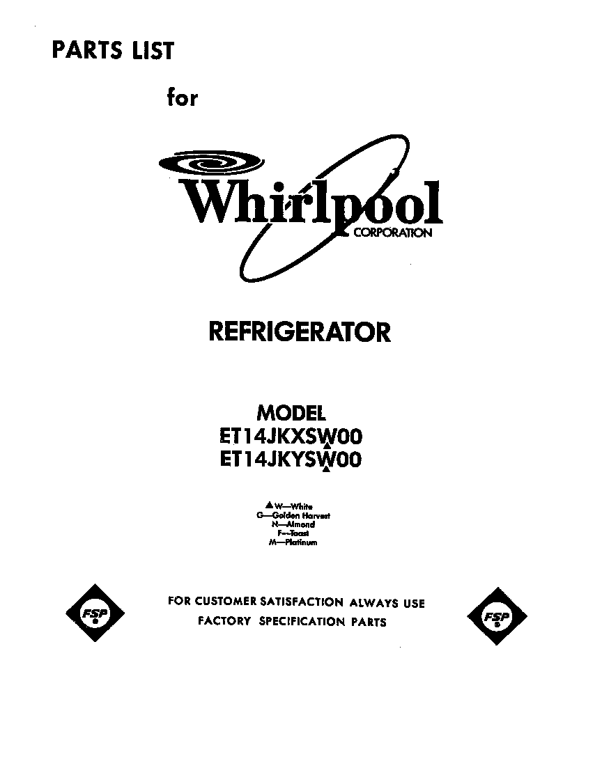 Whirlpool ET14JKYSW00 front cover diagram