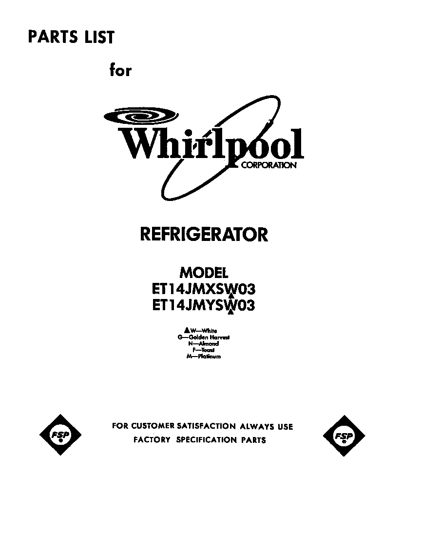 Whirlpool ET14JMYSG03 front coveer diagram