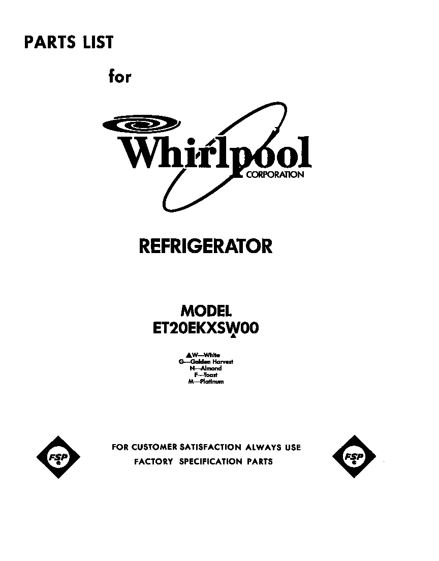 Whirlpool ET20EKXSW00 front cover diagram