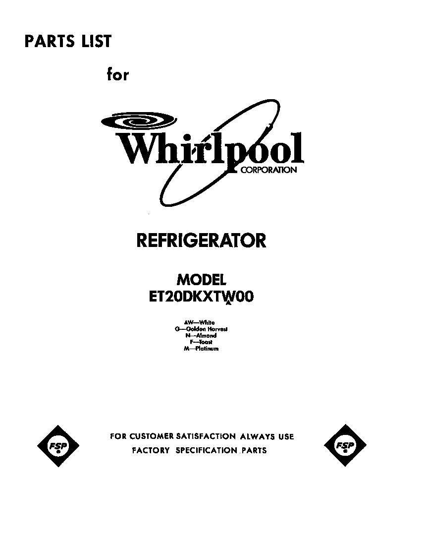 Whirlpool ET20DKXTG00 front cover diagram