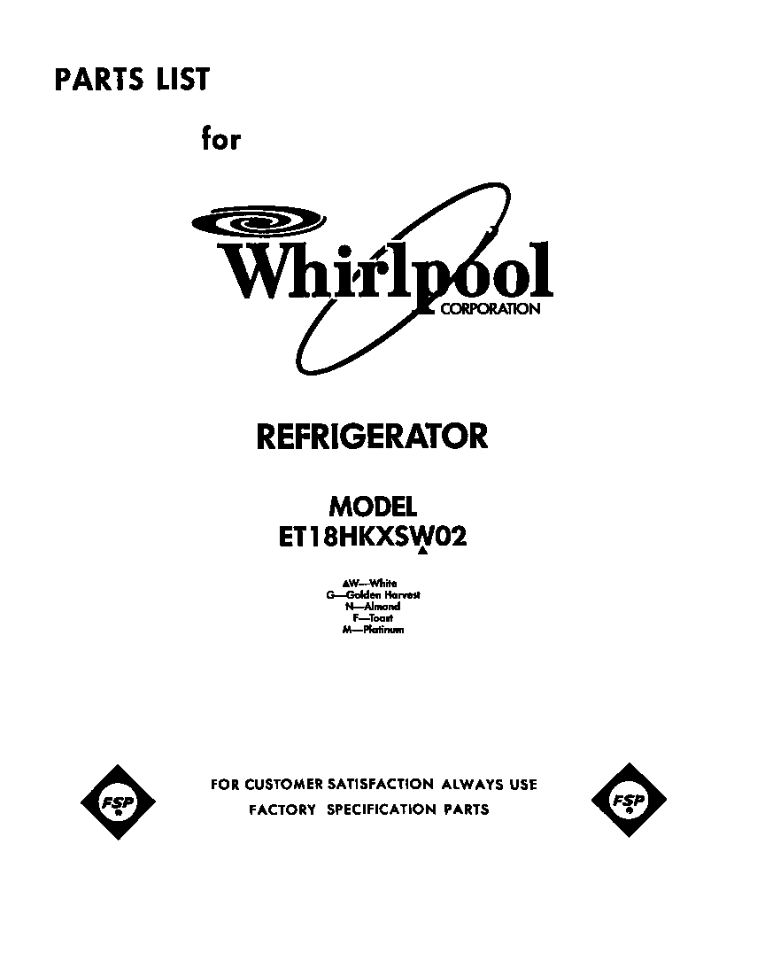 Whirlpool ET18HKXSW02 front cover diagram