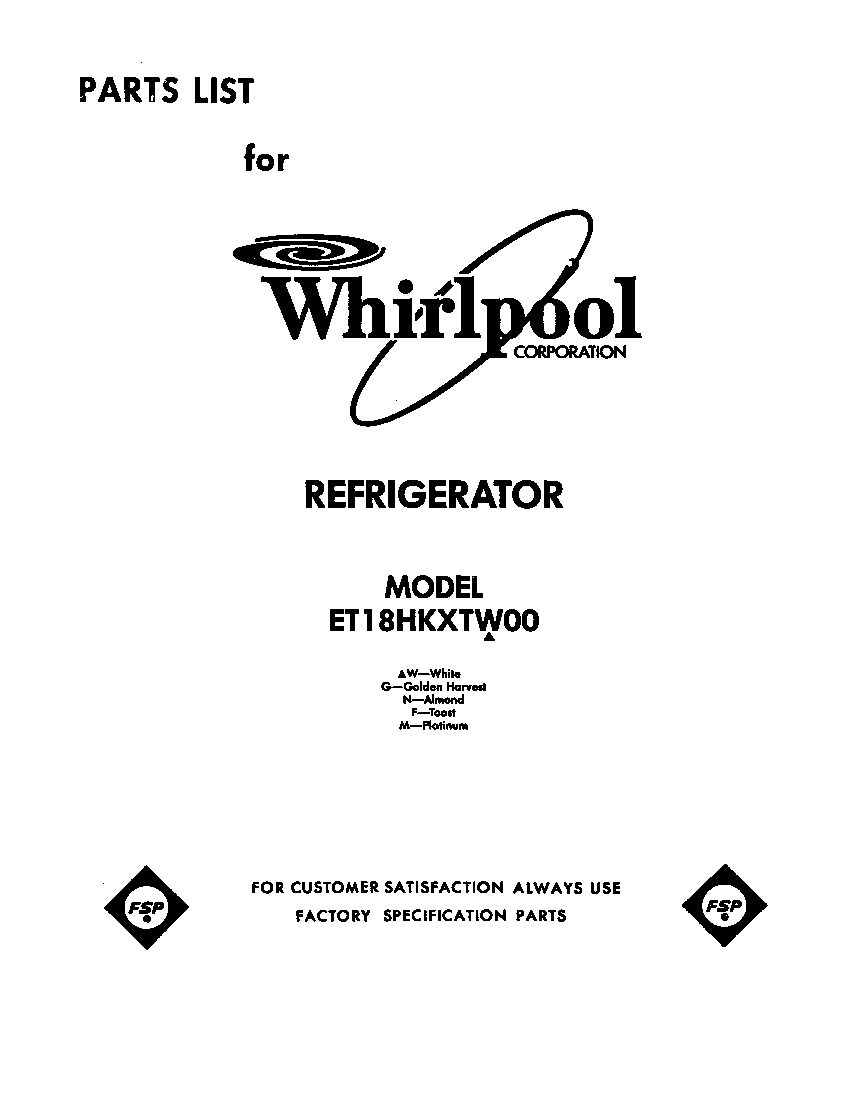 Whirlpool ET18HKXTG00 front cover diagram