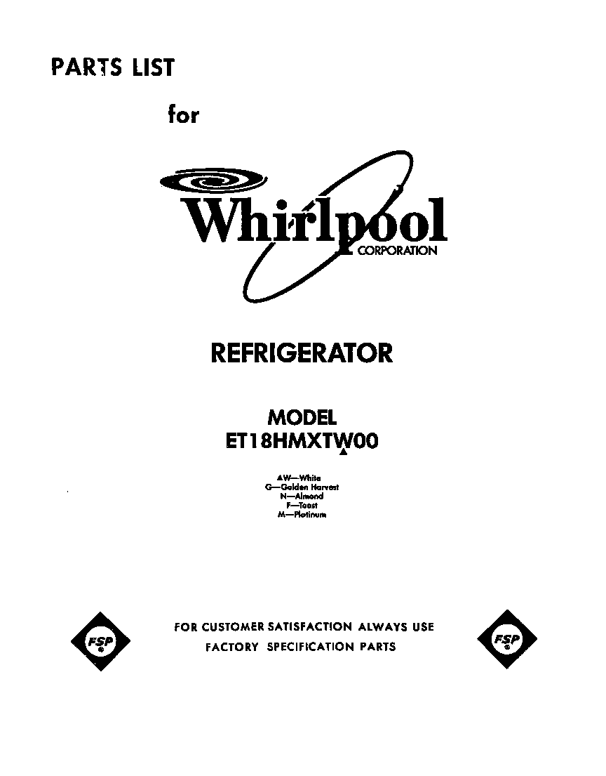 Whirlpool ET18HMXTF00 front cover diagram