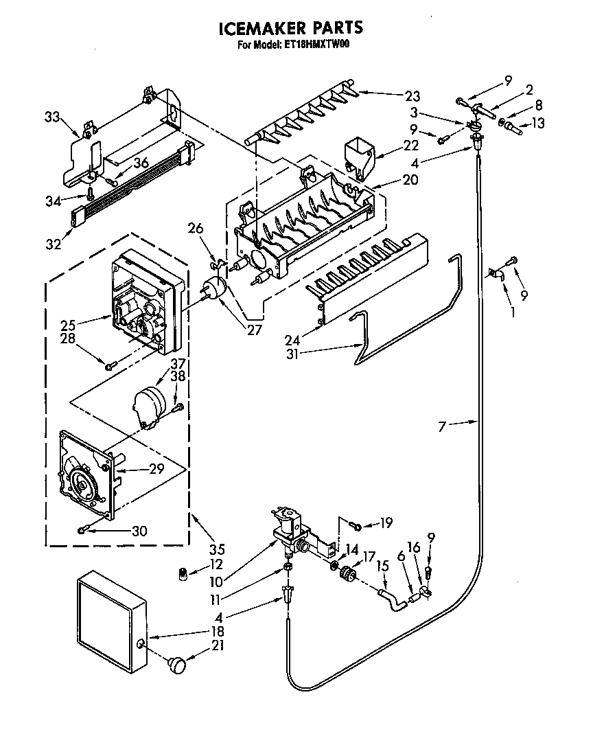 Whirlpool ET18HMXTF00 icemaker diagram
