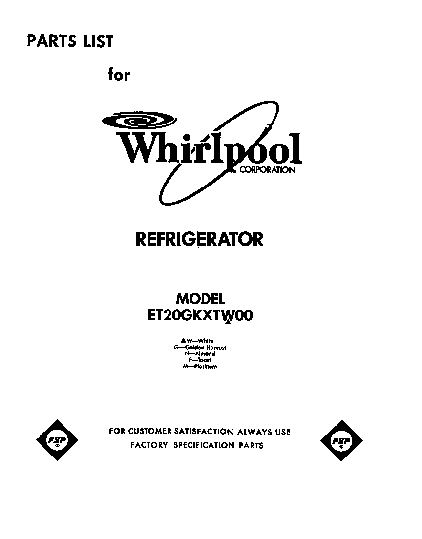 Whirlpool ET20GKXTN00 front cover diagram
