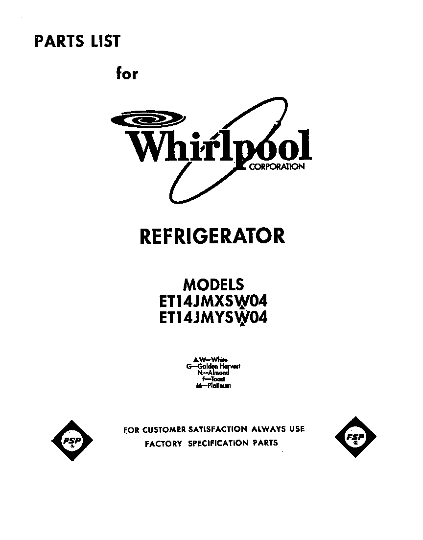 Whirlpool ET14JMYSW04 front cover diagram