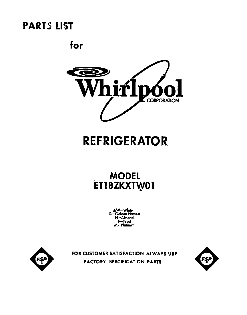 Whirlpool ET18ZKXTF01 front cover diagram