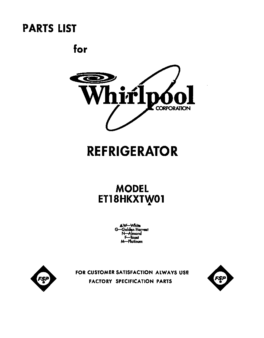 Whirlpool ET18HKXTM01 front cover diagram