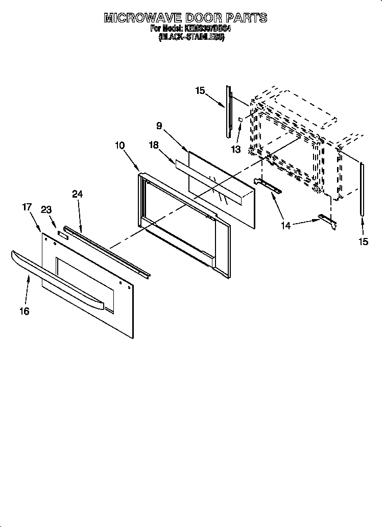 KitchenAid KEMS307DBS4 microwave door diagram