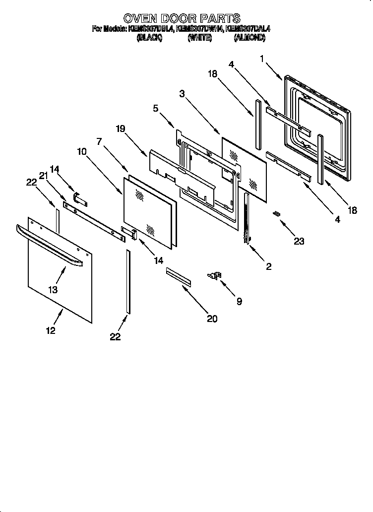 KitchenAid KEMS307DAL4 oven door diagram