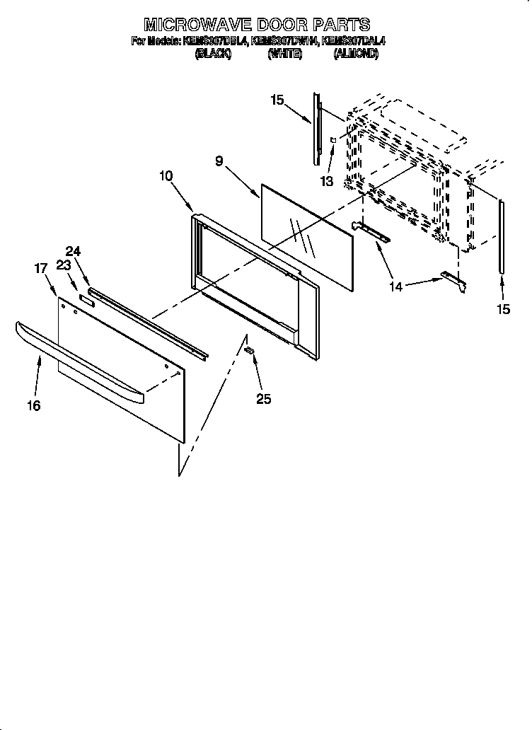 KitchenAid KEMS307DAL4 microwave door diagram