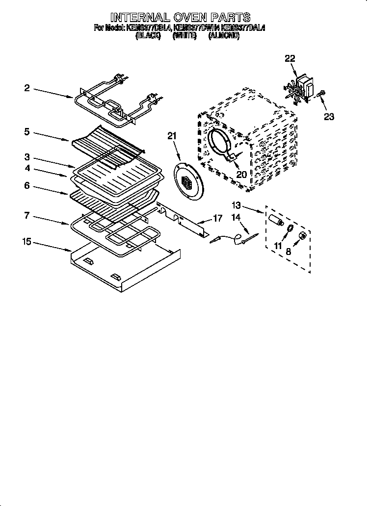 KitchenAid KEMS377DWH4 internal oven diagram