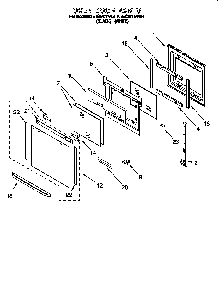 KitchenAid KEBS247DWH4 oven door diagram