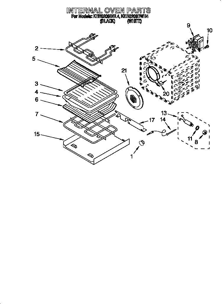KitchenAid KEBS208DWH4 internal oven diagram
