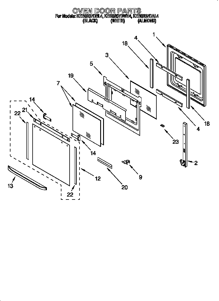 KitchenAid KEBS207DAL4 oven door diagram