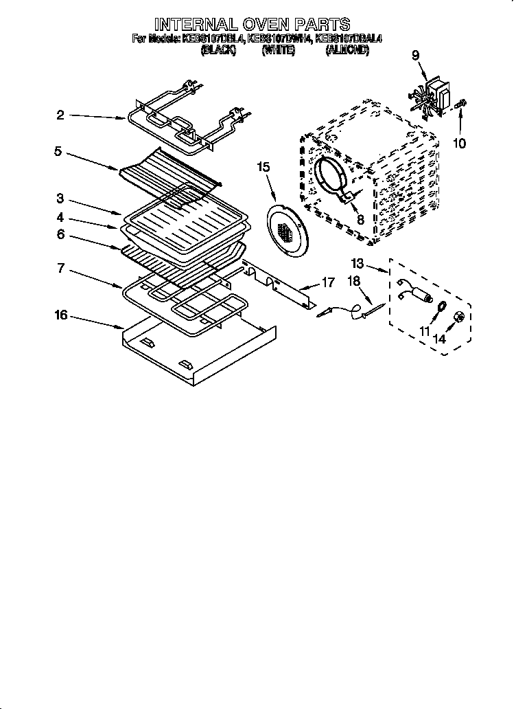 KitchenAid KEBS107DWH4 internal oven diagram