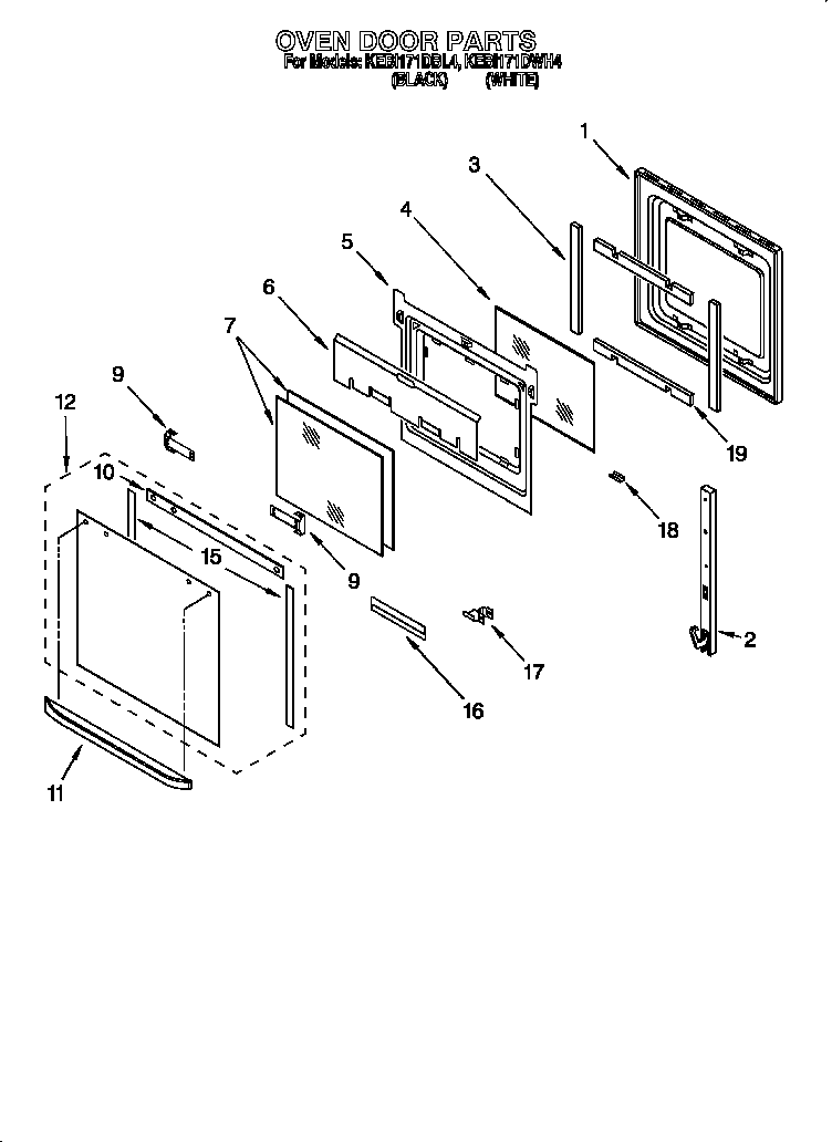 KitchenAid KEBI171DWH4 oven door diagram