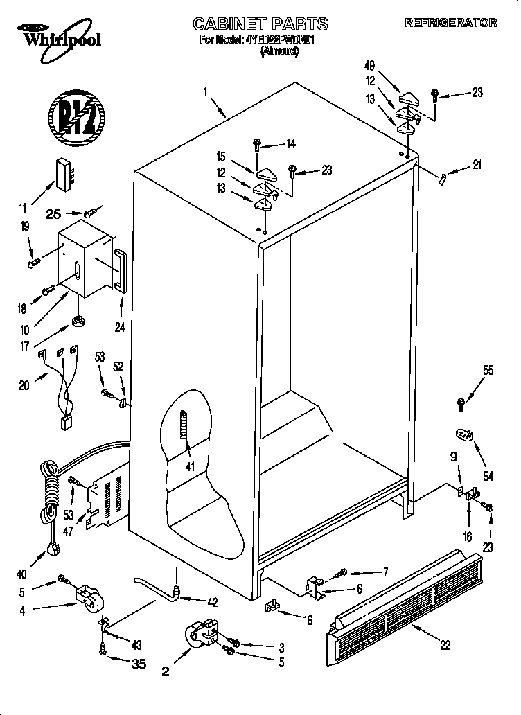 Whirlpool 4YED22PWDN01 cabinet diagram