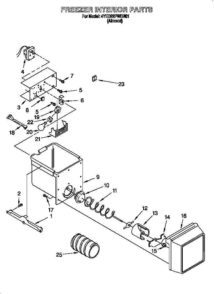 Whirlpool 4YED22PWDN01 freezer interior diagram