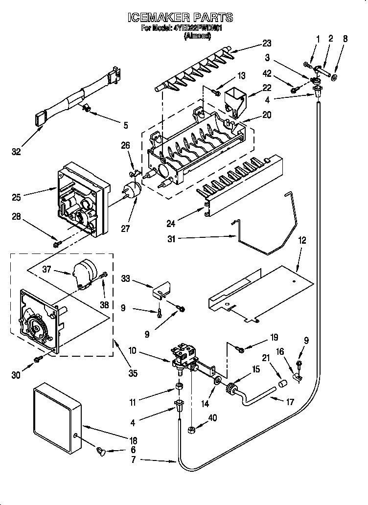 Whirlpool 4YED22PWDN01 icemaker diagram