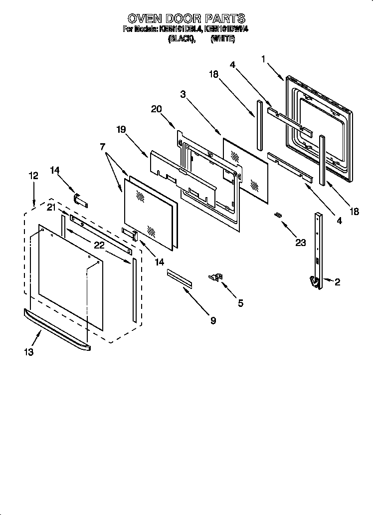 KitchenAid KEBI101DBL4 oven door diagram