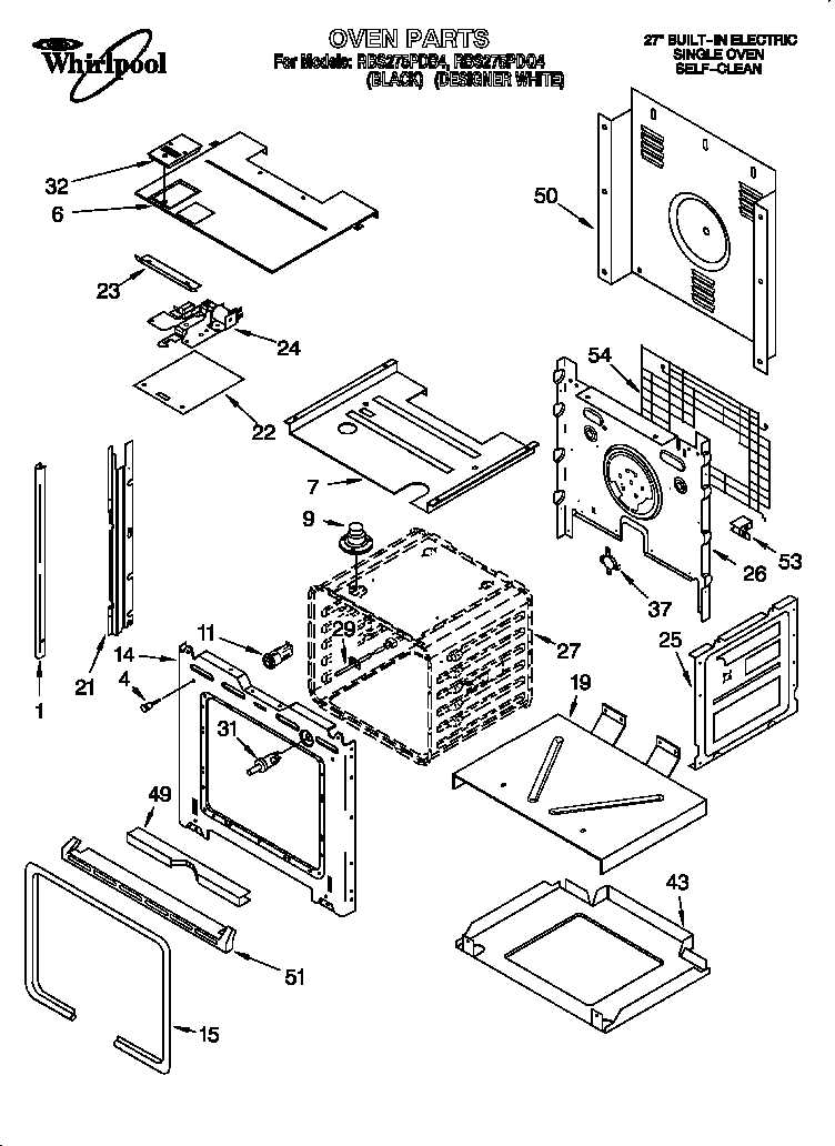 Whirlpool RBS275PDB4 oven diagram