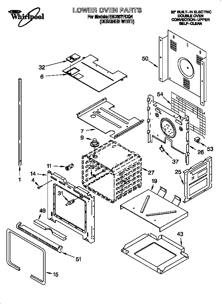 Whirlpool RBD307PDQ4 lower oven diagram