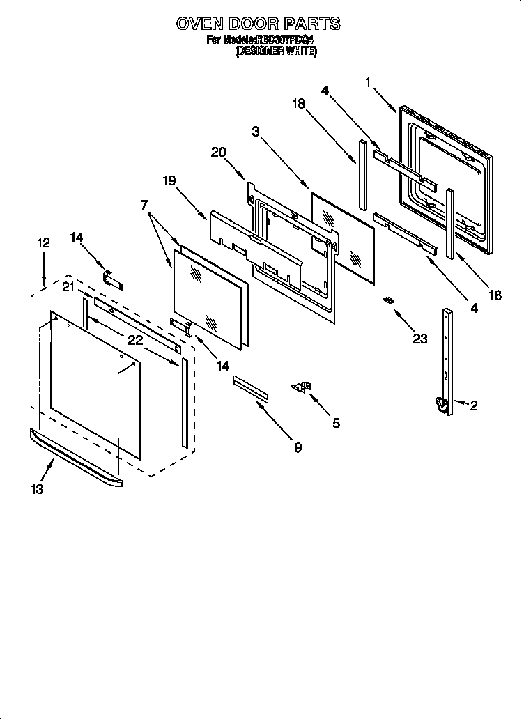 Whirlpool RBD307PDQ4 oven door diagram