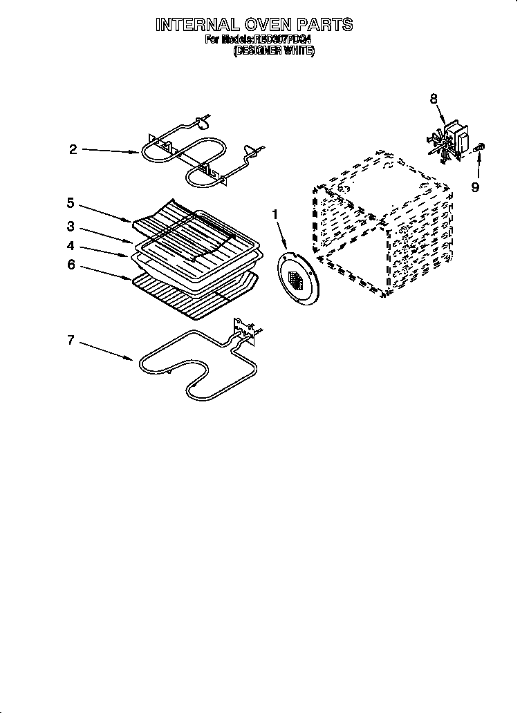 Whirlpool RBD307PDQ4 internal oven diagram