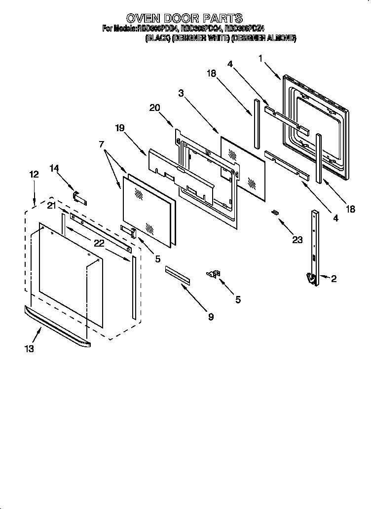 Whirlpool RBD306PDQ4 oven door diagram
